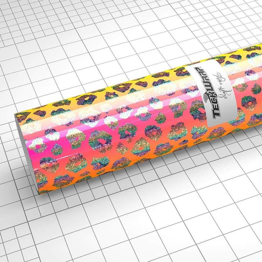 Autocolant holografic cu model leopard galben roz