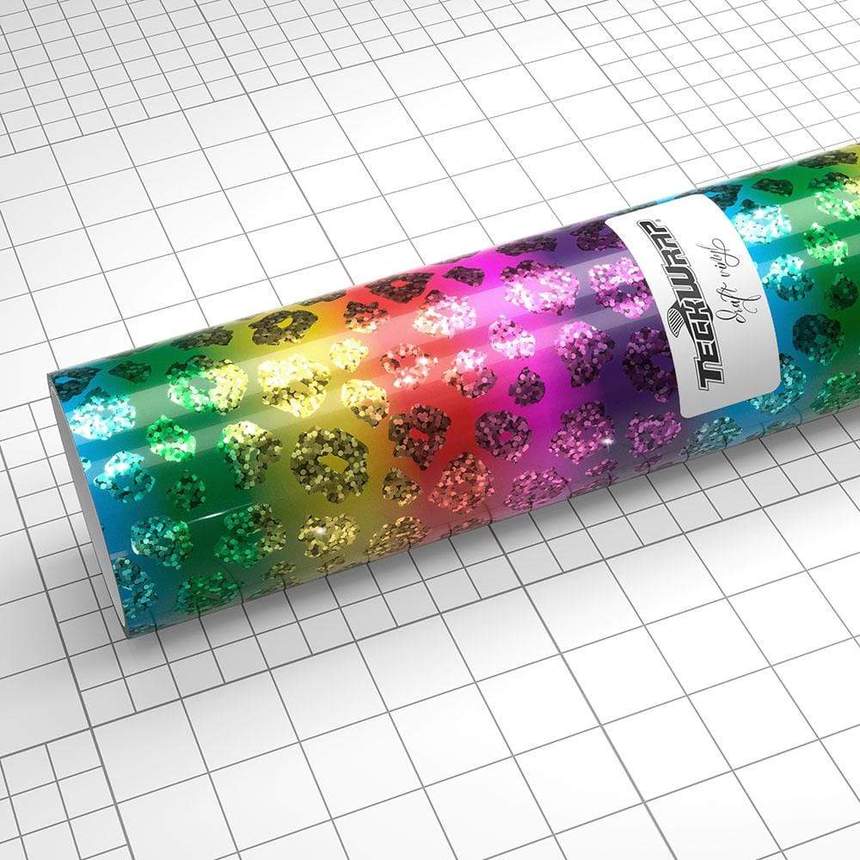 Autocolant holografic cu model leopard curcubeu