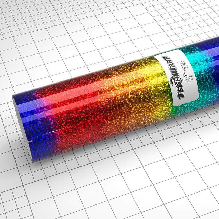 Autocolant holografic cu model de curcubeu si paiete